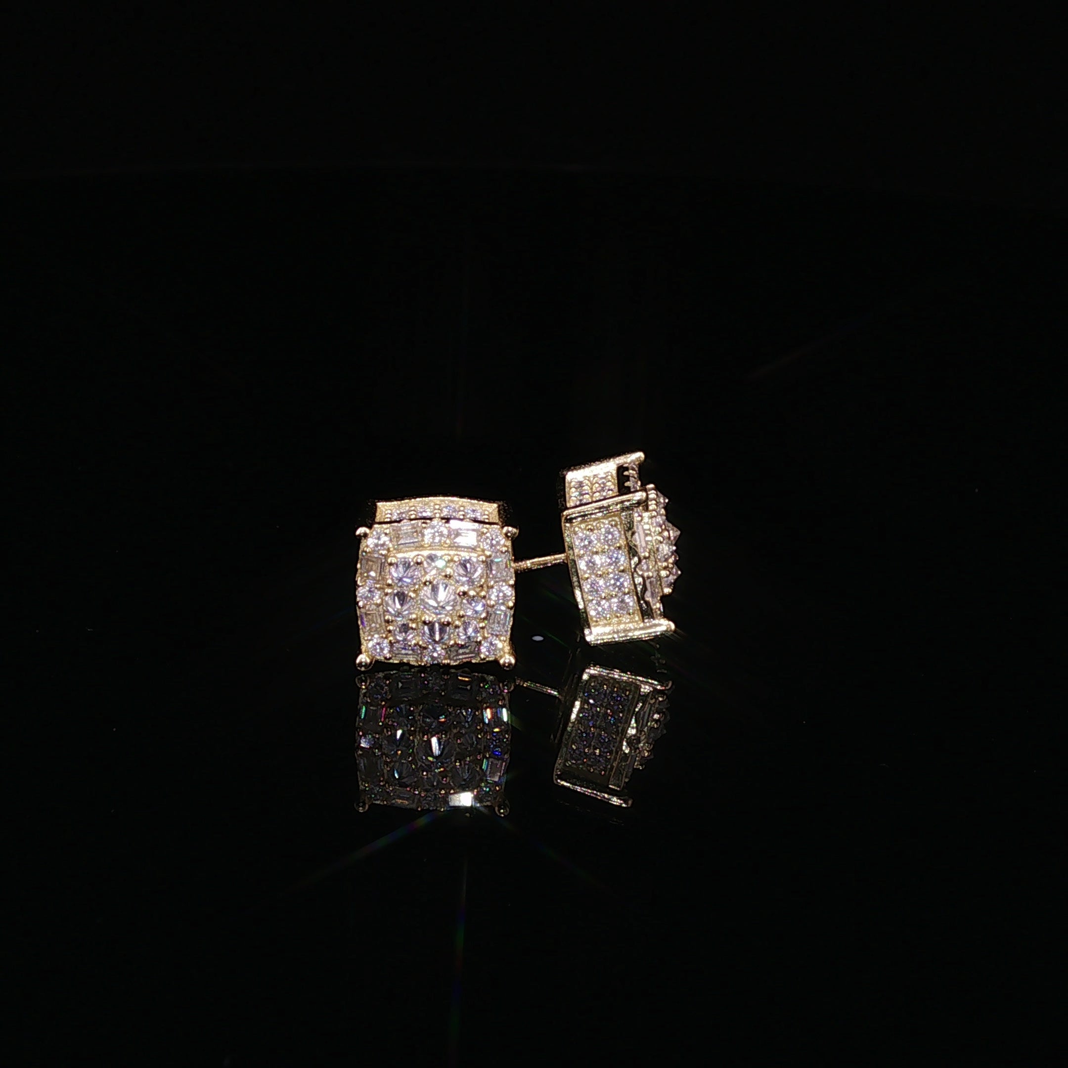 925 Sterling Silver Iced Out Square Baguette Halo Moissanite Stud Earrings - 0.7 Ctw Available with Silver and Gold Finished