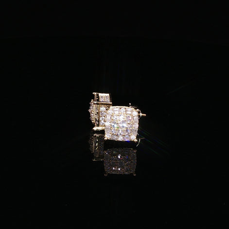 925 Sterling Silver Iced Out Square Baguette Halo Moissanite Stud Earrings - 0.7 Ctw Available with Silver and Gold Finished