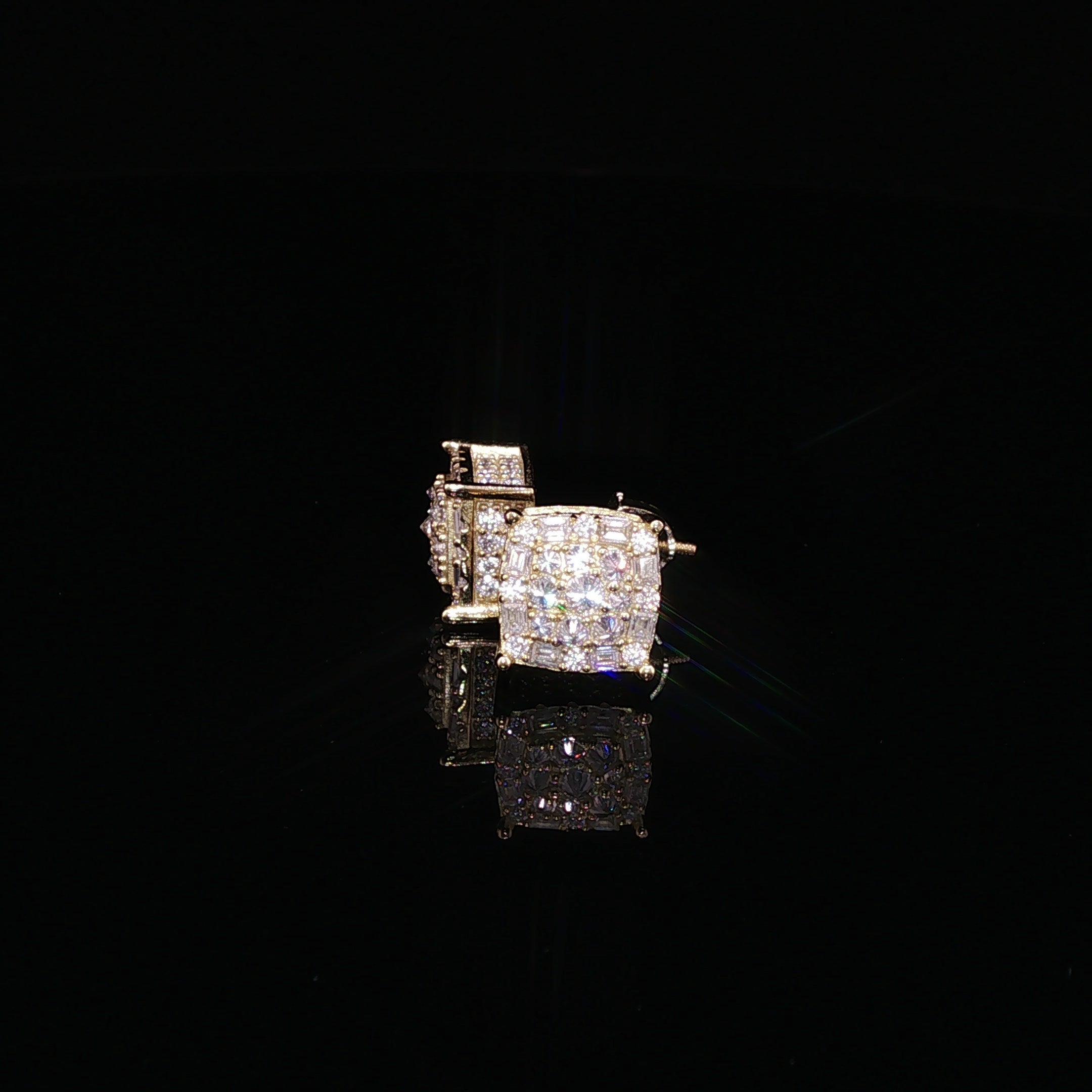 925 Sterling Silver Iced Out Square Baguette Halo Moissanite Stud Earrings - 0.7 Ctw Available with Silver and Gold Finished