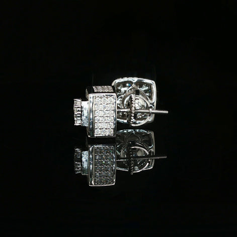 Men's Iced Out Multi-Cut Block Studs – 925 Sterling Silver | Baguette & Round VVS Moissanite