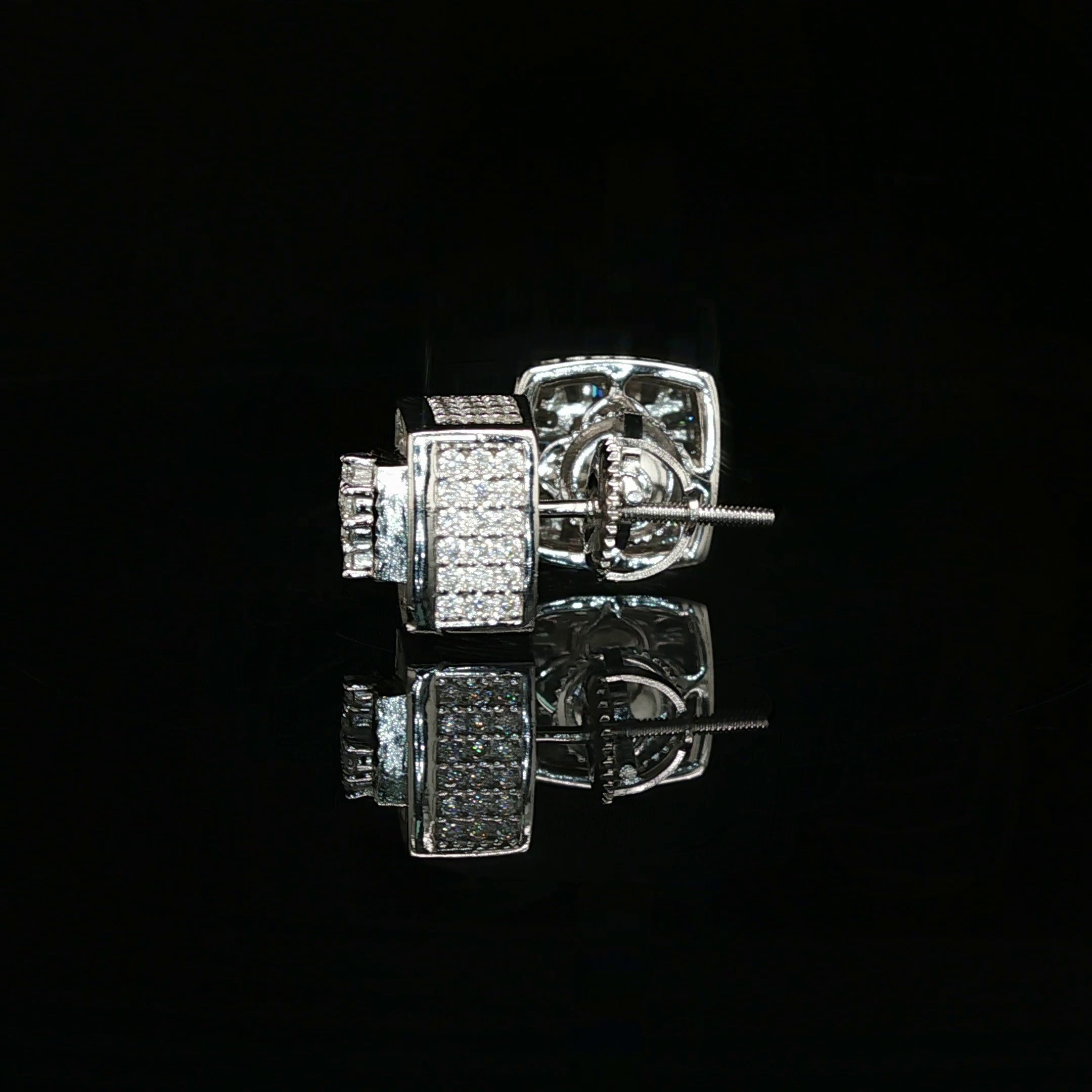 Men's Iced Out Multi-Cut Block Studs – 925 Sterling Silver | Baguette & Round VVS Moissanite