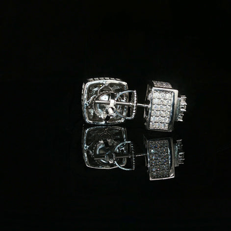 Men's Iced Out Multi-Cut Block Studs – 925 Sterling Silver | Baguette & Round VVS Moissanite