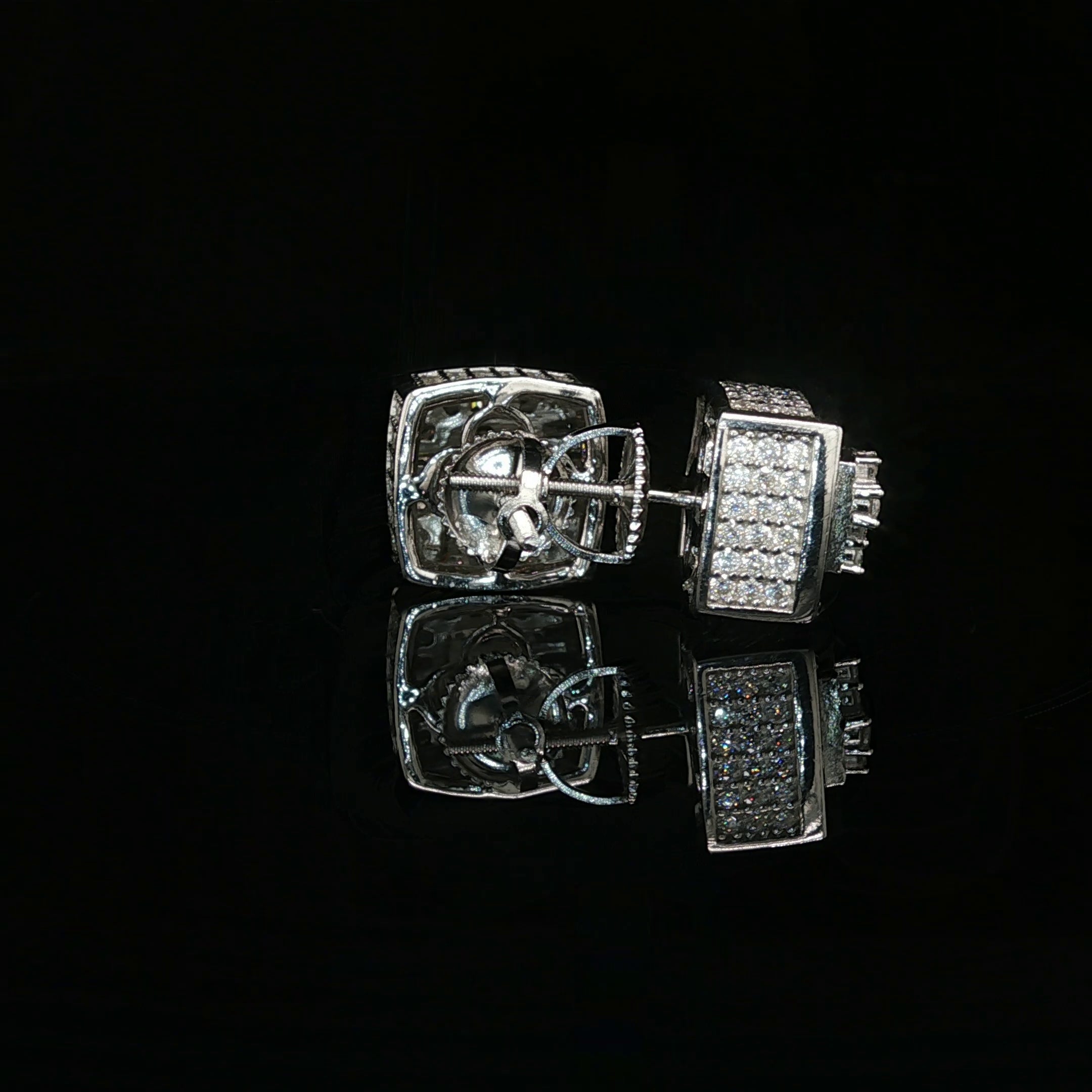 Men's Iced Out Multi-Cut Block Studs – 925 Sterling Silver | Baguette & Round VVS Moissanite