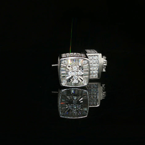 Men's Iced Out Multi-Cut Block Studs – 925 Sterling Silver | Baguette & Round VVS Moissanite