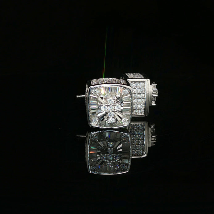 Men's Iced Out Multi-Cut Block Studs – 925 Sterling Silver | Baguette & Round VVS Moissanite