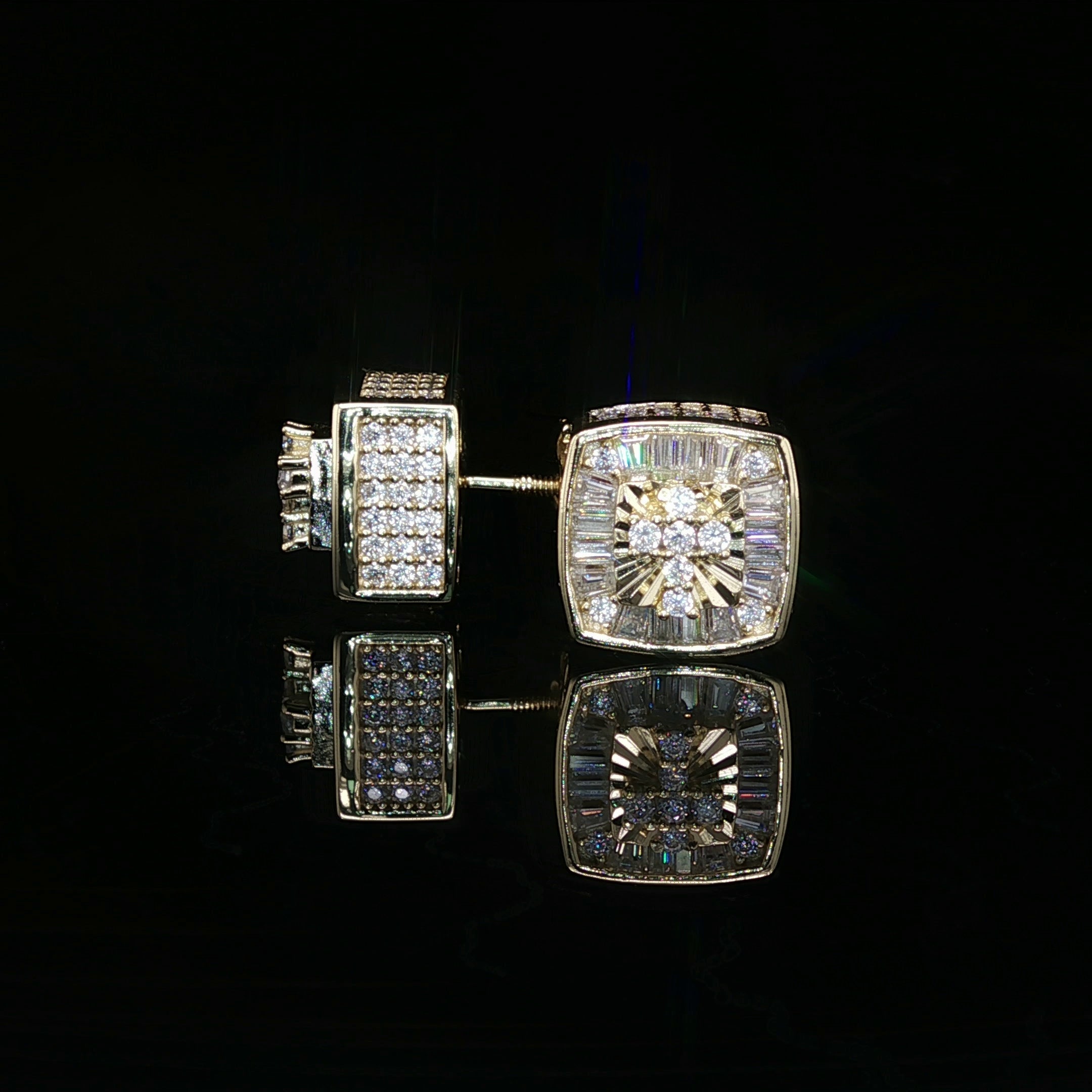 Men's Iced Out Multi-Cut Block Studs – 925 Sterling Silver | Baguette & Round VVS Moissanite