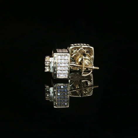 Men's Iced Out Multi-Cut Block Studs – 925 Sterling Silver | Baguette & Round VVS Moissanite