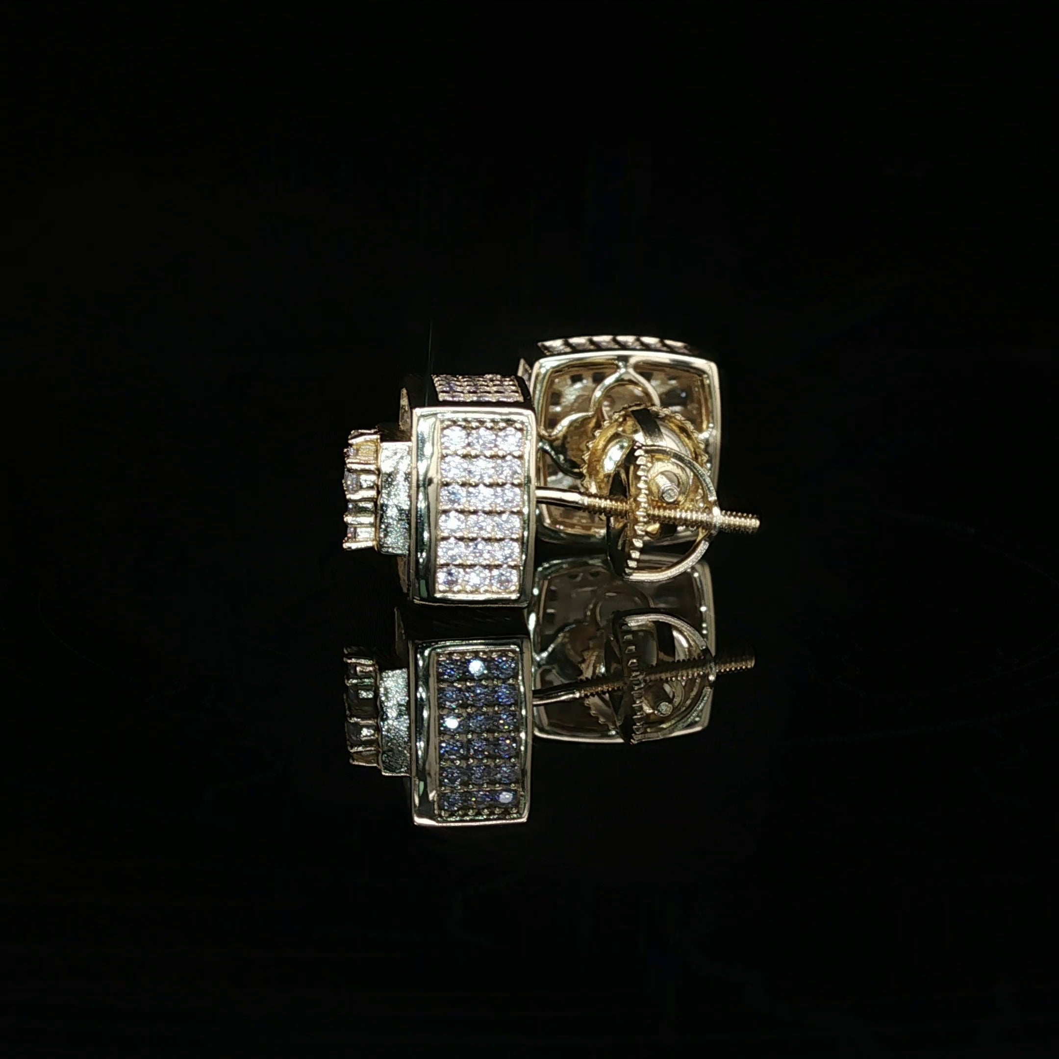 Men's Iced Out Multi-Cut Block Studs – 925 Sterling Silver | Baguette & Round VVS Moissanite