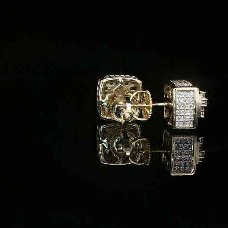 Men's Iced Out Multi-Cut Block Studs – 925 Sterling Silver | Baguette & Round VVS Moissanite