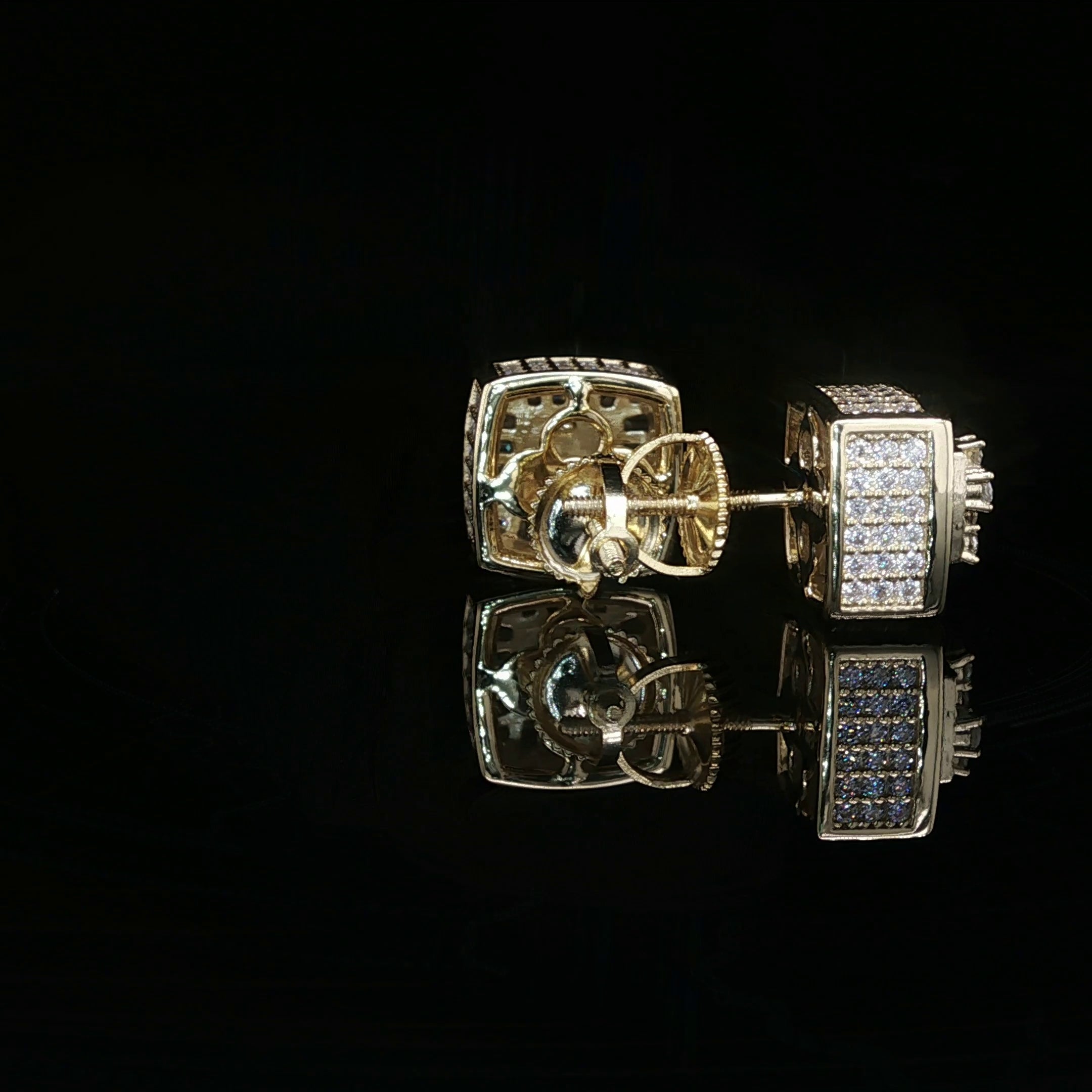 Men's Iced Out Multi-Cut Block Studs – 925 Sterling Silver | Baguette & Round VVS Moissanite
