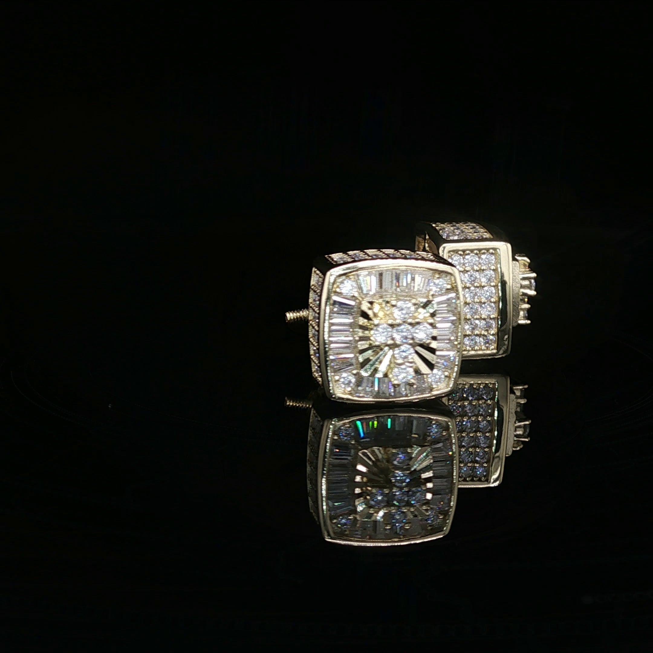 Men's Iced Out Multi-Cut Block Studs – 925 Sterling Silver | Baguette & Round VVS Moissanite