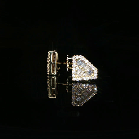 Men's Iced Out "Diamond Shape" Logo Stud Earrings – 925 Sterling Silver | Baguette & Round VVS Moissanite