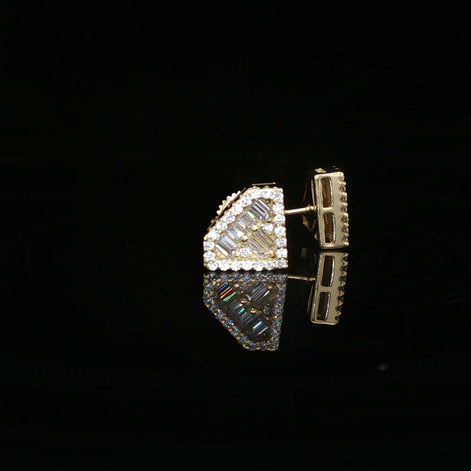 Men's Iced Out "Diamond Shape" Logo Stud Earrings – 925 Sterling Silver | Baguette & Round VVS Moissanite