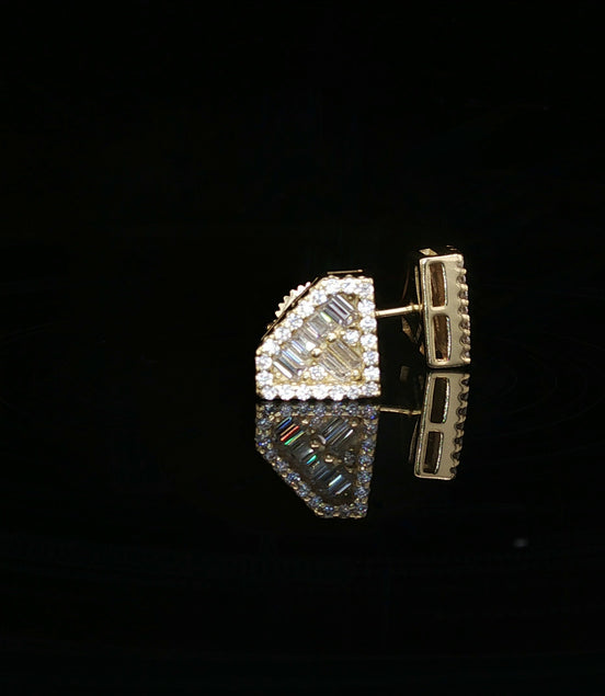 Men's Iced Out "Diamond Shape" Logo Stud Earrings – 925 Sterling Silver | Baguette & Round VVS Moissanite