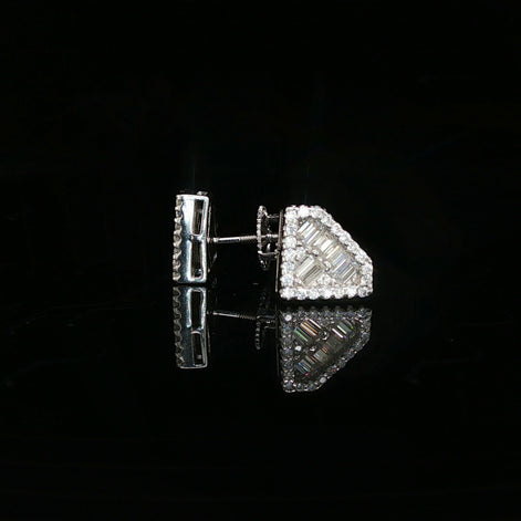 Men's Iced Out "Diamond Shape" Logo Stud Earrings – 925 Sterling Silver | Baguette & Round VVS Moissanite