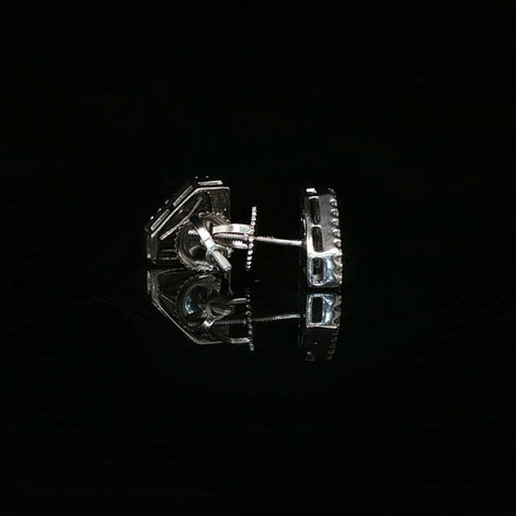 Men's Iced Out "Diamond Shape" Logo Stud Earrings – 925 Sterling Silver | Baguette & Round VVS Moissanite