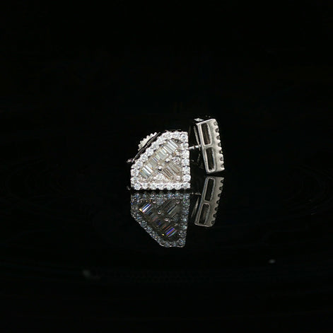 Men's Iced Out "Diamond Shape" Logo Stud Earrings – 925 Sterling Silver | Baguette & Round VVS Moissanite