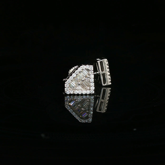 Men's Iced Out "Diamond Shape" Logo Stud Earrings – 925 Sterling Silver | Baguette & Round VVS Moissanite