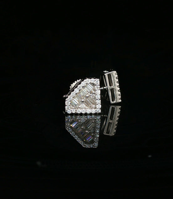 Men's Iced Out "Diamond Shape" Logo Stud Earrings – 925 Sterling Silver | Baguette & Round VVS Moissanite