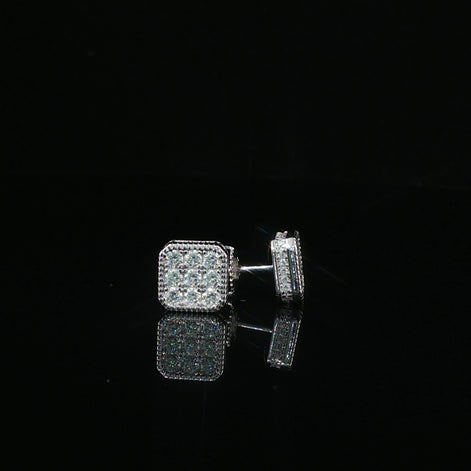 Iced Out Square Cluster Stud Earrings | 8mm | VVS