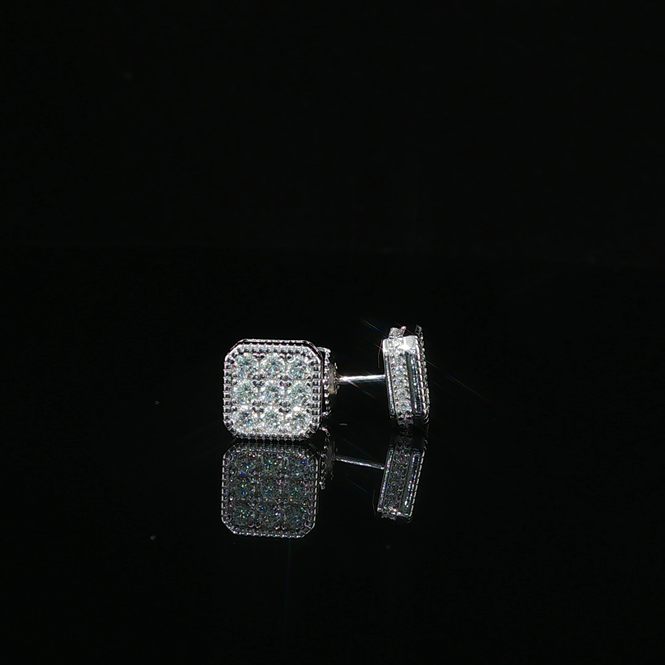Iced Out Square Cluster Stud Earrings | 8mm | VVS