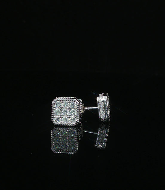 Iced Out Square Cluster Stud Earrings | 8mm | VVS