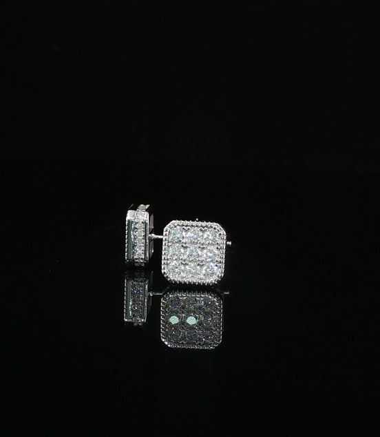 Iced Out Square Cluster Stud Earrings | 8mm | VVS