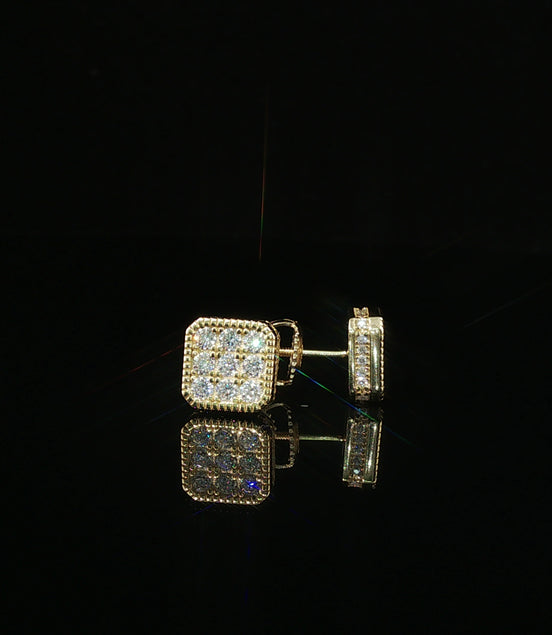 Iced Out Square Cluster Stud Earrings | 8mm | VVS
