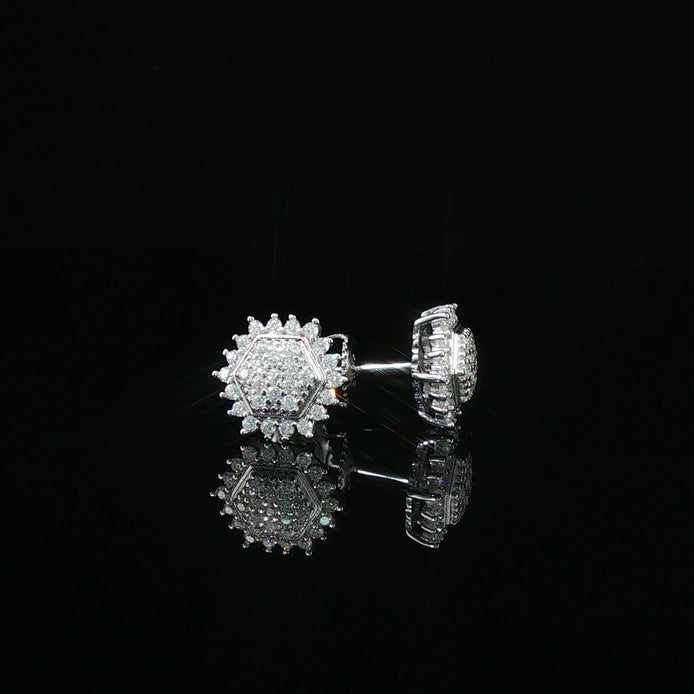 Dazzling Diamond Hexagon Cluster Stud Earrings | 10mm | VVS