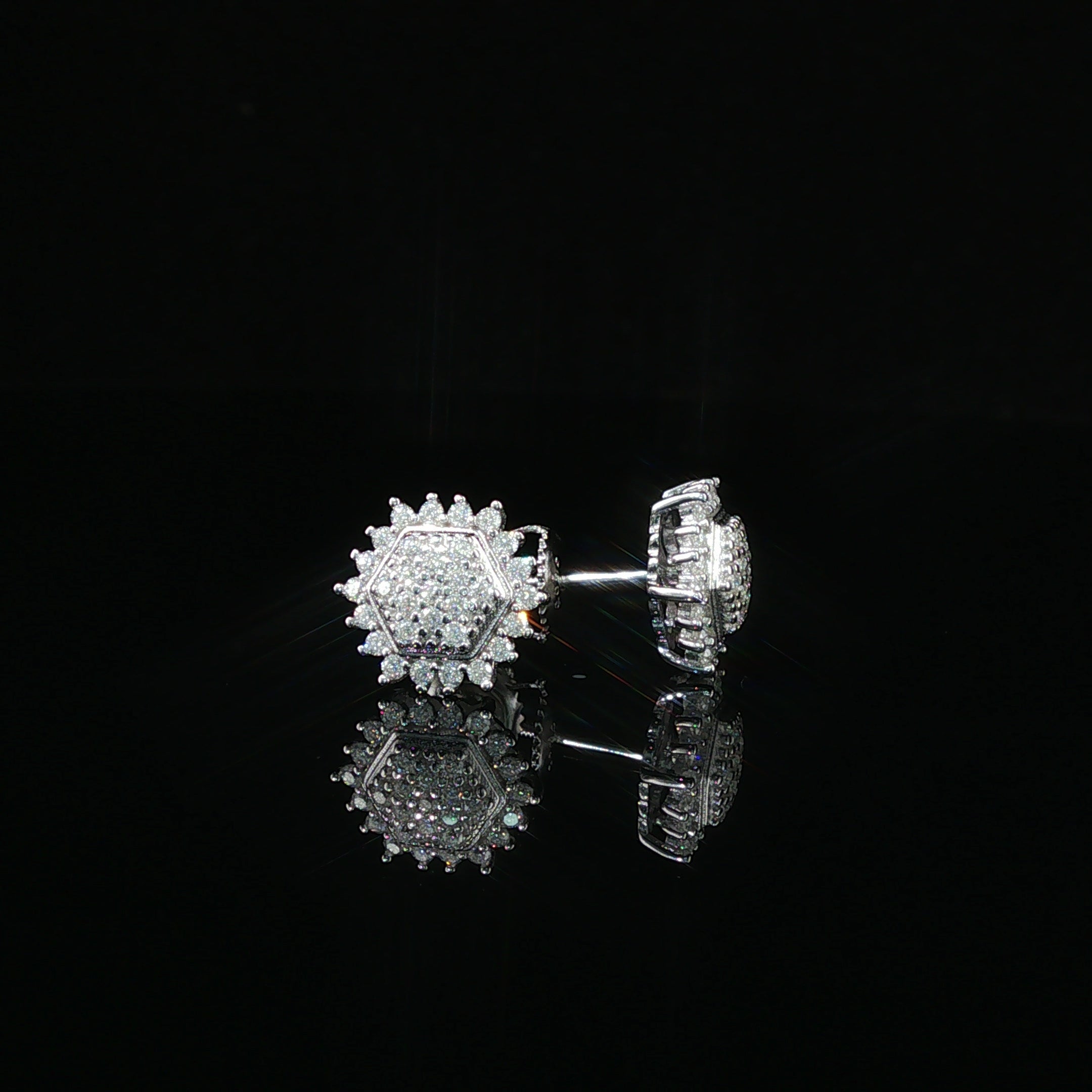Dazzling Diamond Hexagon Cluster Stud Earrings | 10mm | VVS