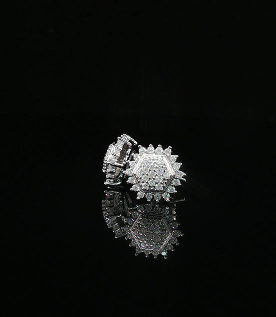 Dazzling Diamond Hexagon Cluster Stud Earrings | 10mm | VVS