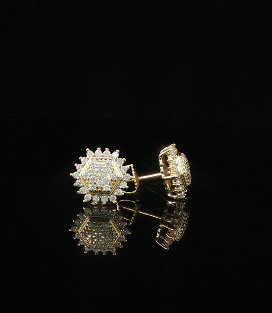 Dazzling Diamond Hexagon Cluster Stud Earrings | 10mm | VVS