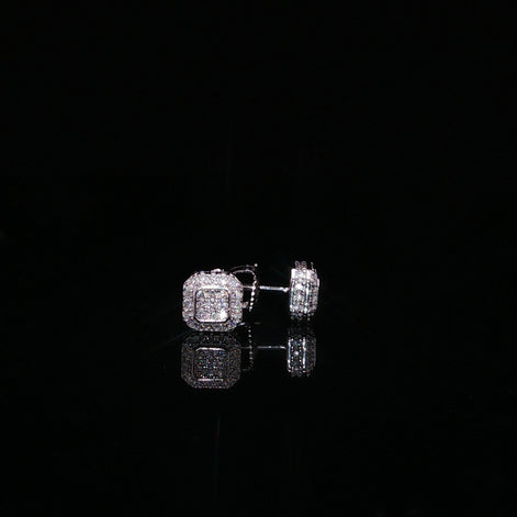 Square Halo Moissanite Stud Earrings | 1 Ctw | 925 Sterling Silver | Screw Back