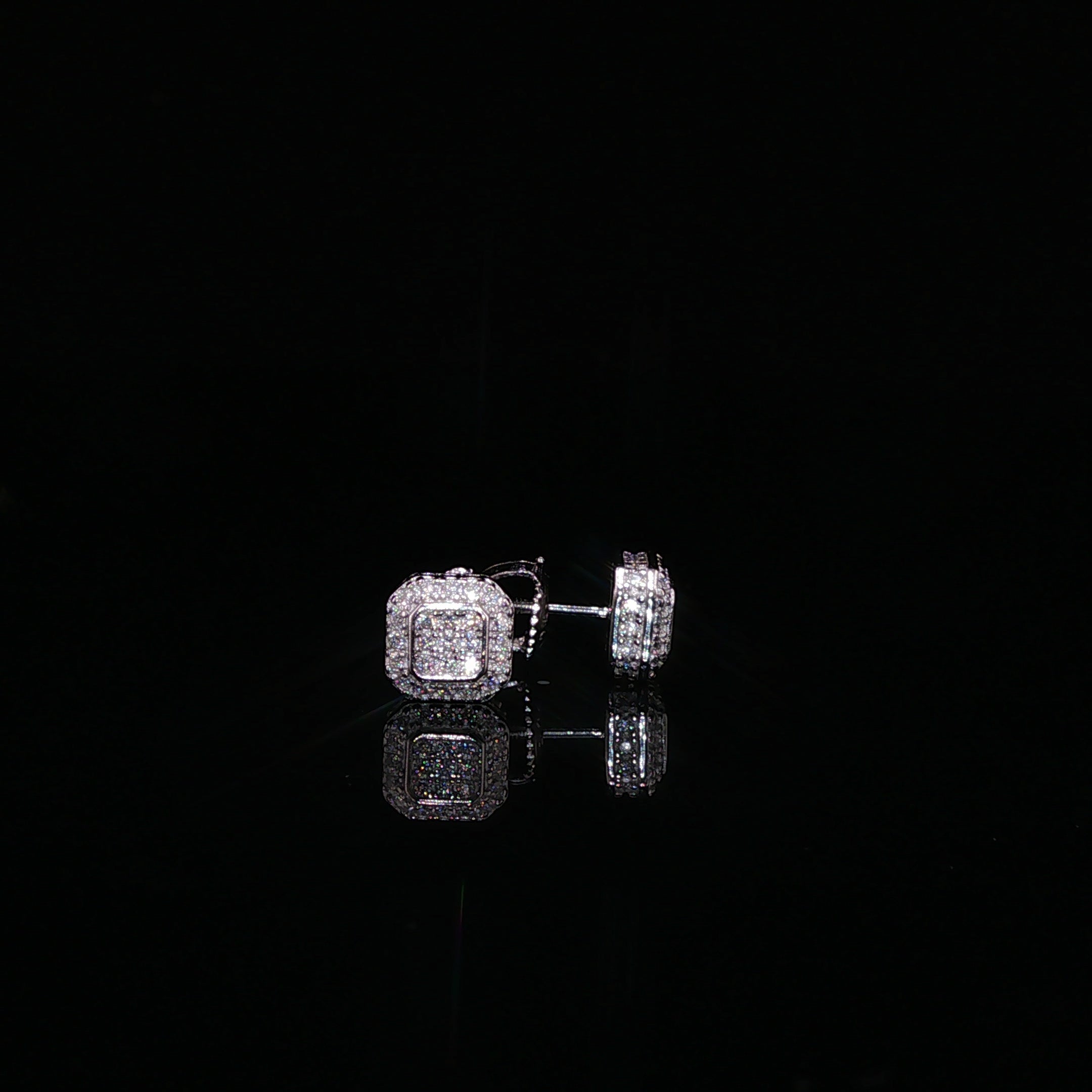 Square Halo Moissanite Stud Earrings | 1 Ctw | 925 Sterling Silver | Screw Back