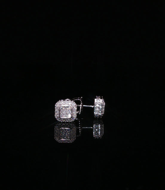 Square Halo Moissanite Stud Earrings | 1 Ctw | 925 Sterling Silver | Screw Back