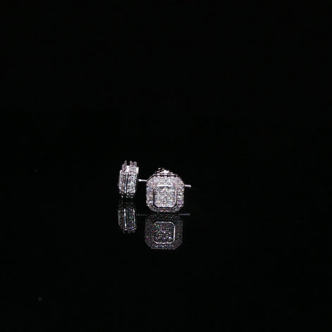 Square Halo Moissanite Stud Earrings | 1 Ctw | 925 Sterling Silver | Screw Back