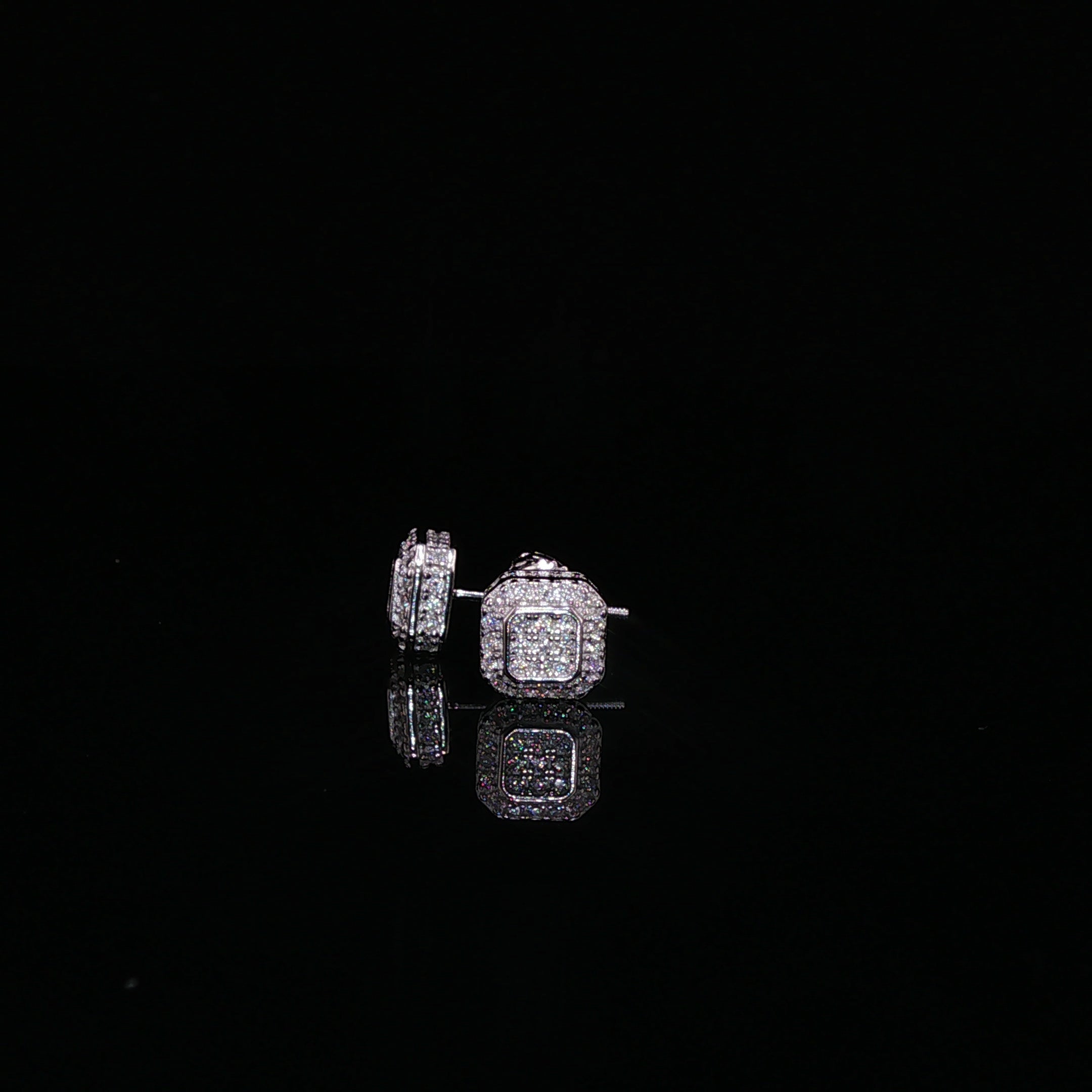 Square Halo Moissanite Stud Earrings | 1 Ctw | 925 Sterling Silver | Screw Back