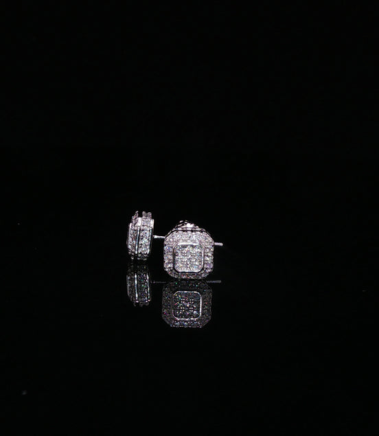 Square Halo Moissanite Stud Earrings | 1 Ctw | 925 Sterling Silver | Screw Back