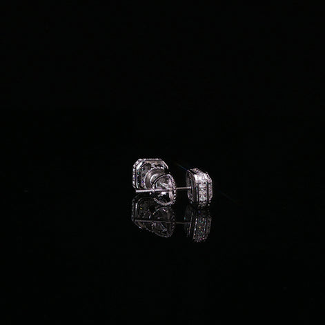 Square Halo Moissanite Stud Earrings | 1 Ctw | 925 Sterling Silver | Screw Back