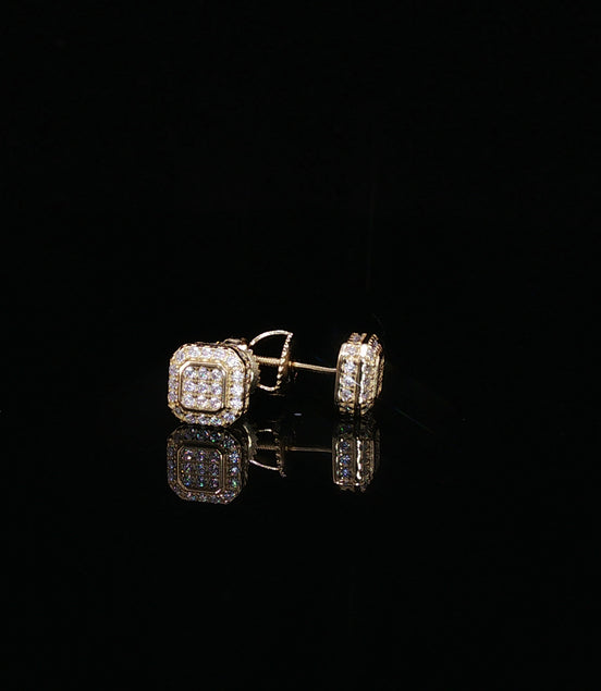 Square Halo Moissanite Stud Earrings | 1 Ctw | 925 Sterling Silver | Screw Back