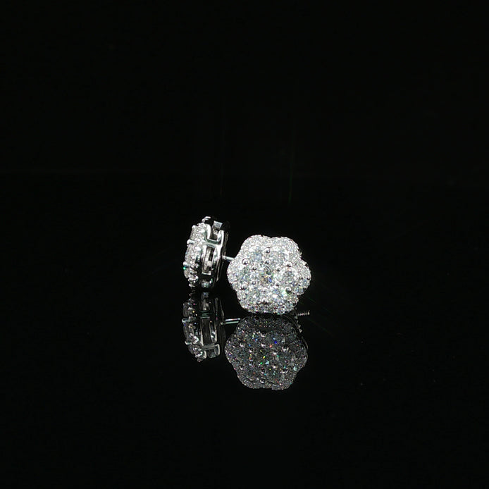 Dazzling Diamond Flower Cluster Stud Earrings | 0.88ct VVS | 9mm