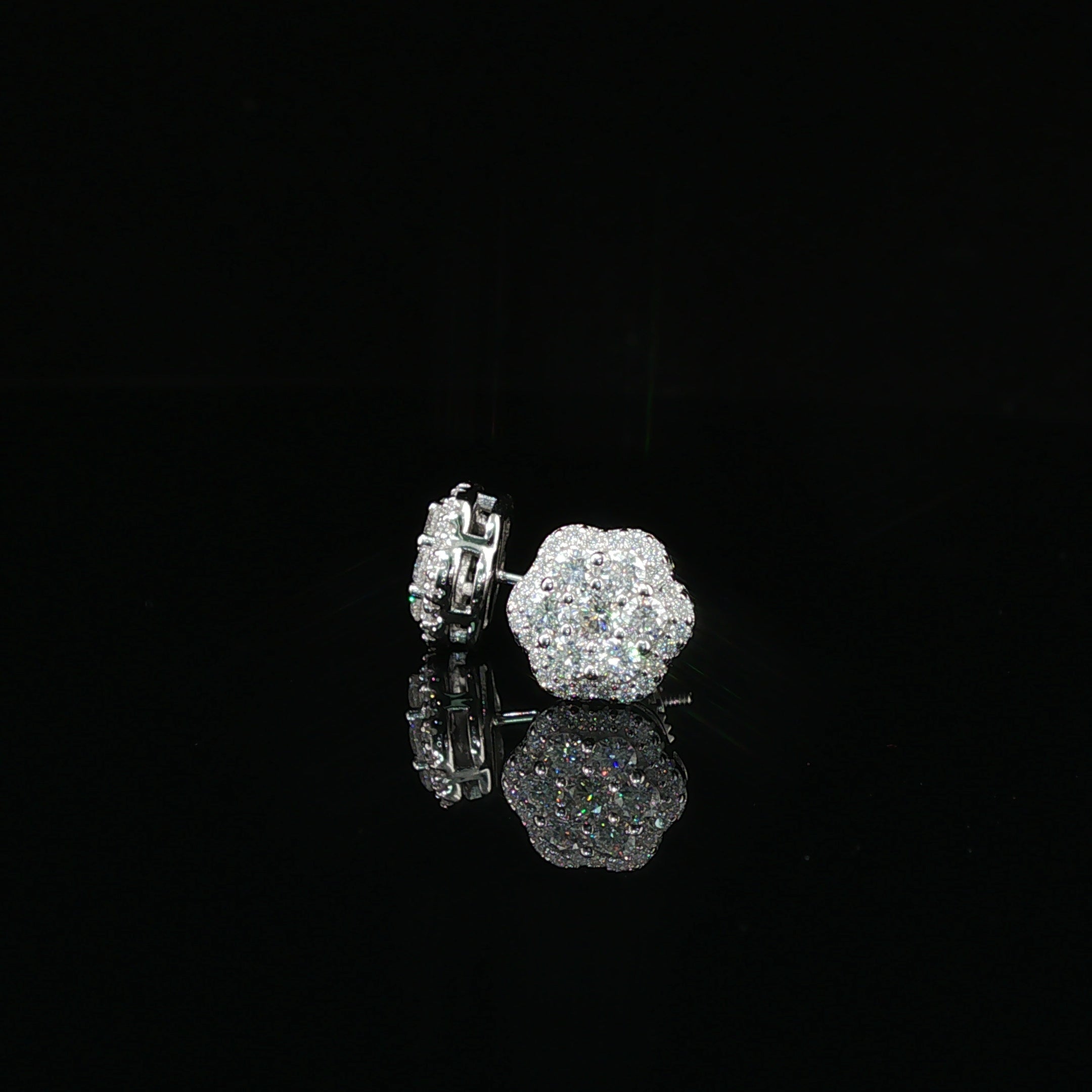 Dazzling Diamond Flower Cluster Stud Earrings | 0.88ct VVS | 9mm