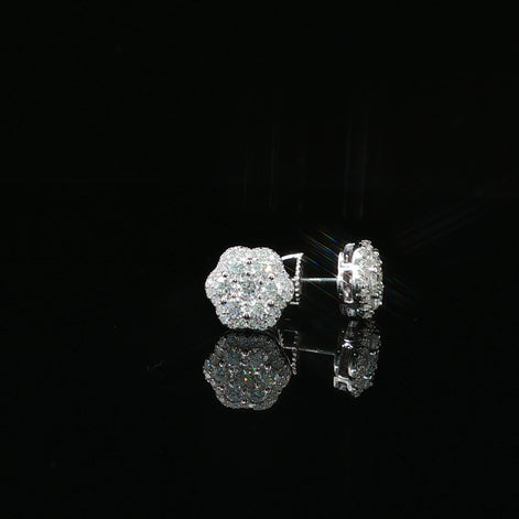 Dazzling Diamond Flower Cluster Stud Earrings | 0.88ct VVS | 9mm