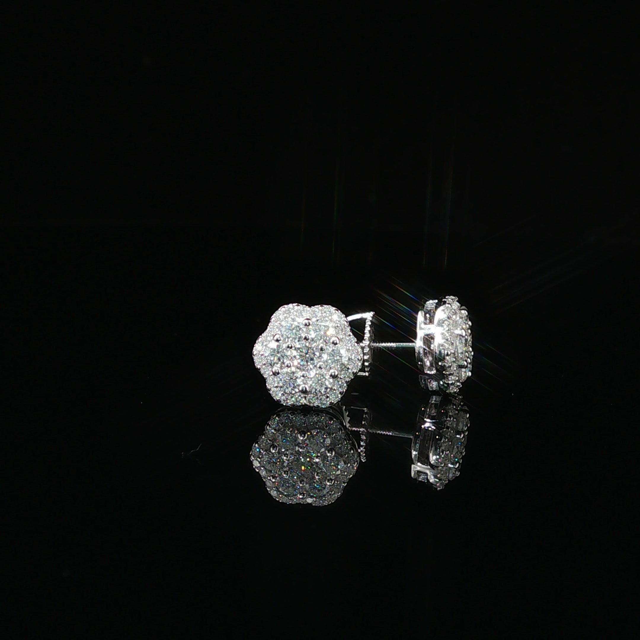 Dazzling Diamond Flower Cluster Stud Earrings | 0.88ct VVS | 9mm
