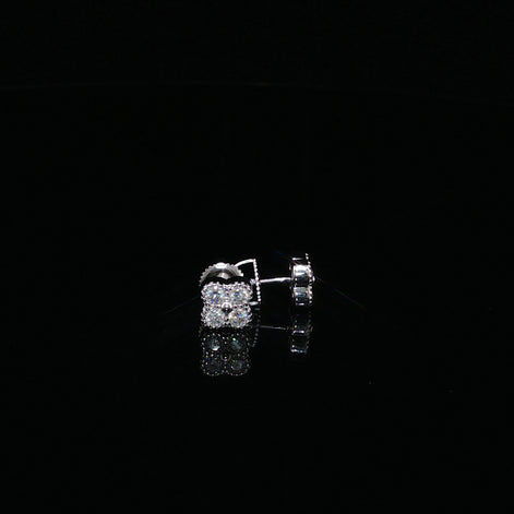 925 Sterling Silver Iced Out Four Stone Clover Moissanite Stud Earrings - 0.55CTW Available with Silver and Gold Finished