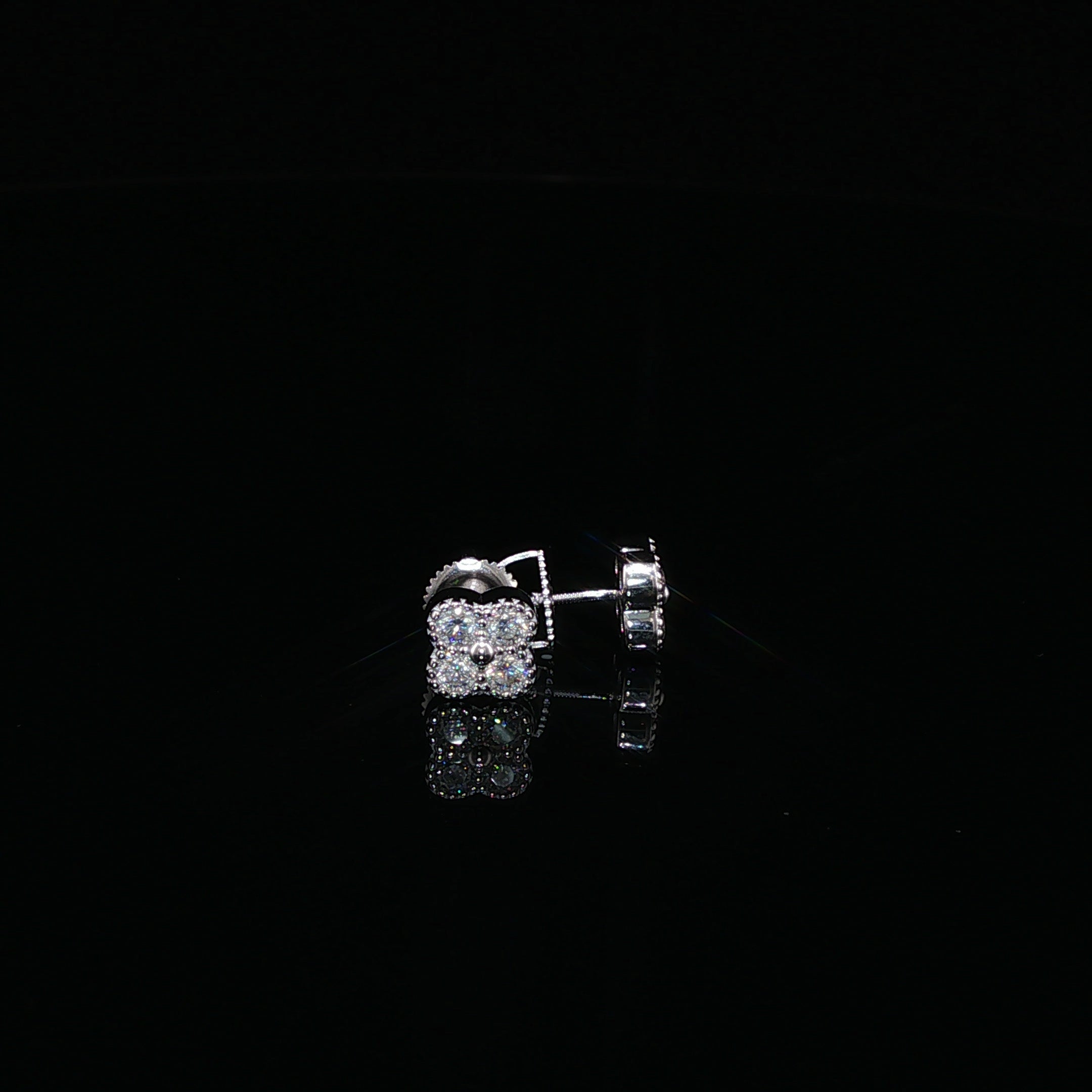 925 Sterling Silver Iced Out Four Stone Clover Moissanite Stud Earrings - 0.55CTW Available with Silver and Gold Finished
