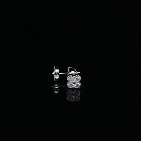 925 Sterling Silver Iced Out Four Stone Clover Moissanite Stud Earrings - 0.55CTW Available with Silver and Gold Finished