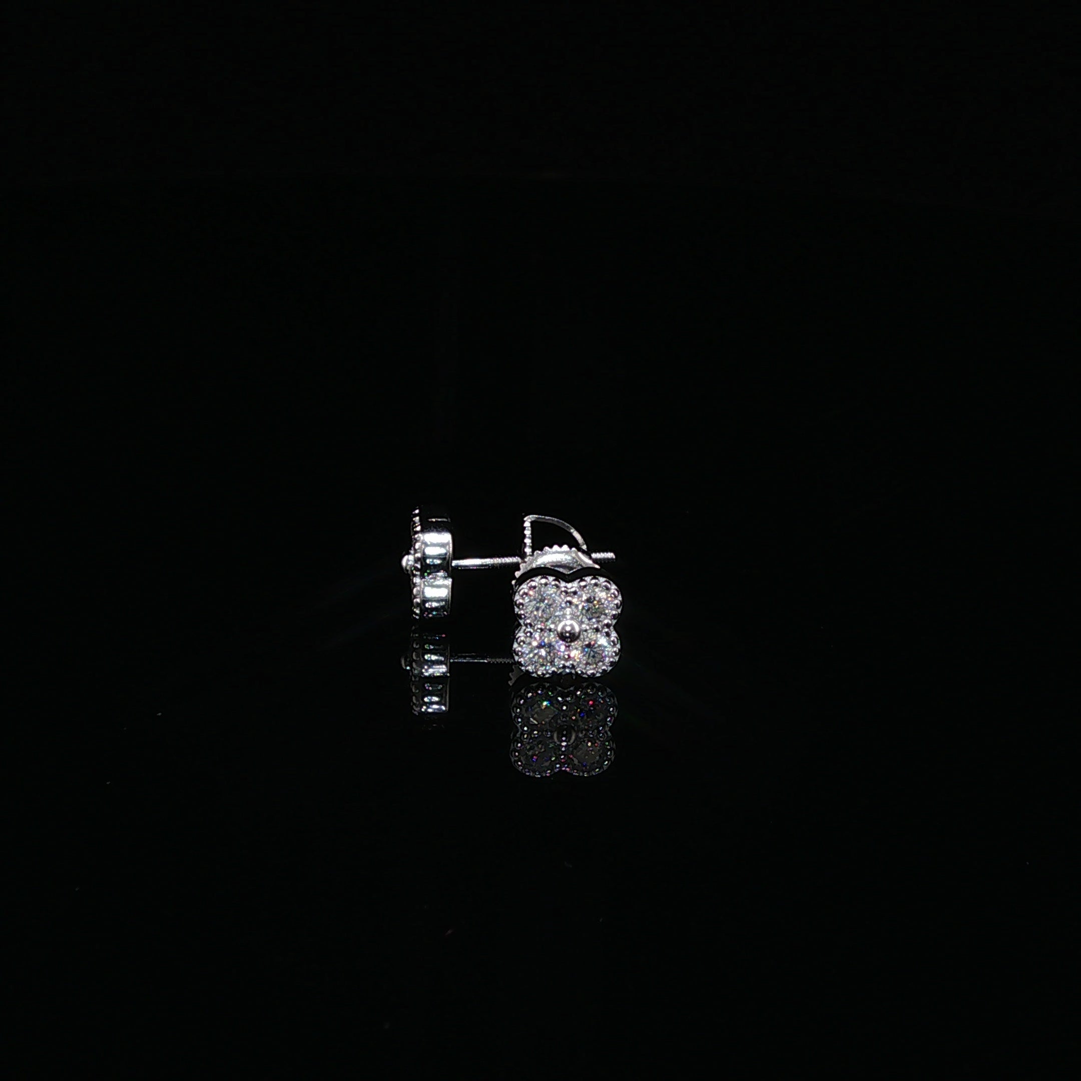 925 Sterling Silver Iced Out Four Stone Clover Moissanite Stud Earrings - 0.55CTW Available with Silver and Gold Finished