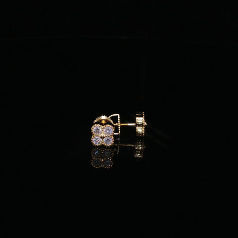 925 Sterling Silver Iced Out Four Stone Clover Moissanite Stud Earrings - 0.55CTW Available with Silver and Gold Finished