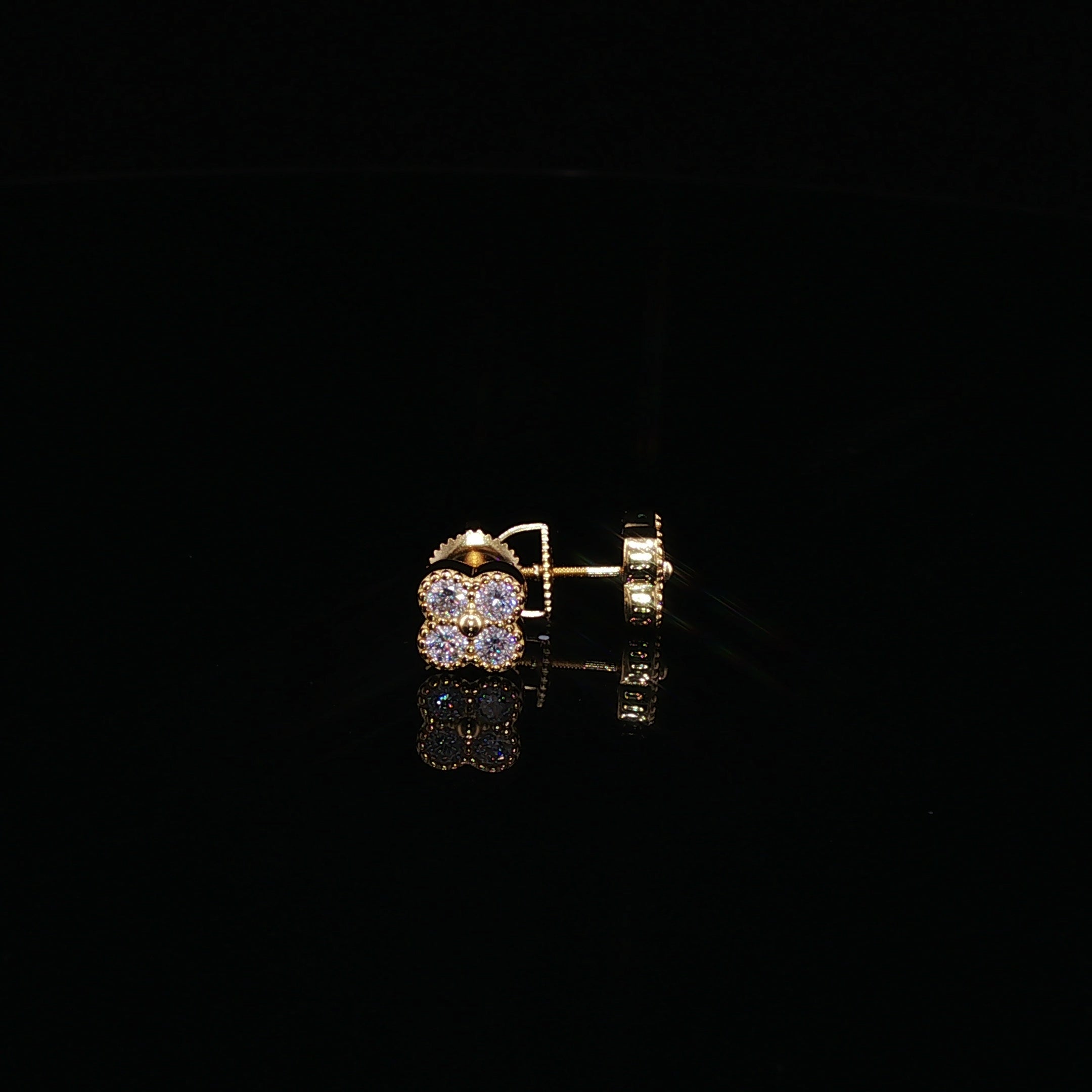 925 Sterling Silver Iced Out Four Stone Clover Moissanite Stud Earrings - 0.55CTW Available with Silver and Gold Finished